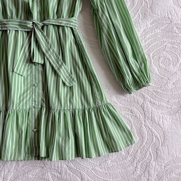 CINQ À SEPT - Kelly Striped Shirt Dress - Green and White - Picture 4 of 12